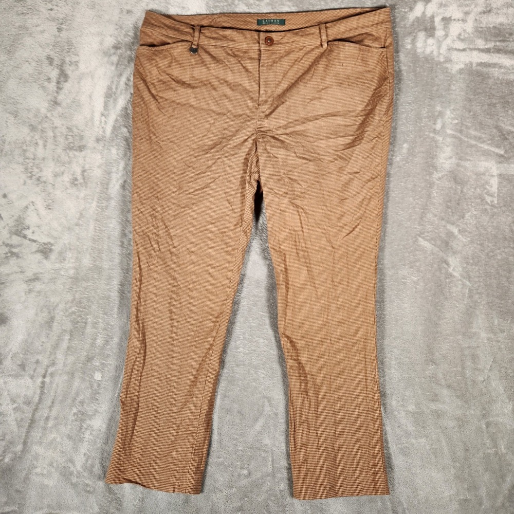 Lauren Ralph Lauren Pants Women 16W Brown Excellent Houndstooth Stretch Trousers